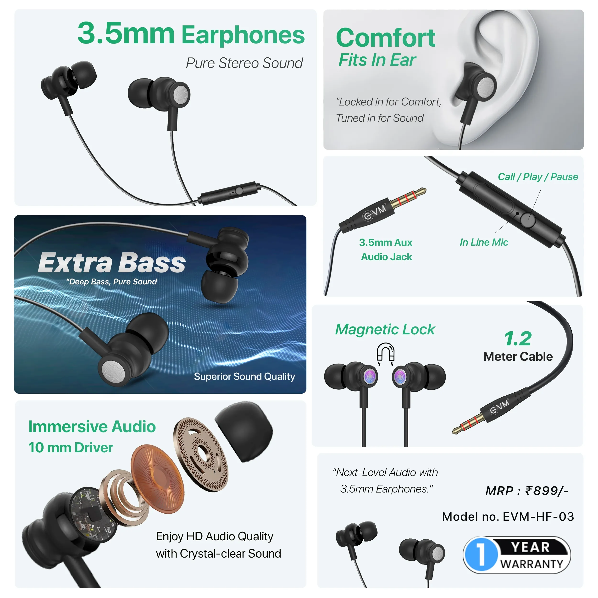 EVM Earphone 3.5mm (EVM-HF-03) Black view 4